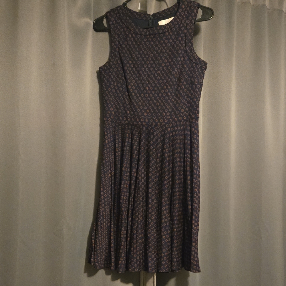 LOFT Navy and Purple Patterned Dress
